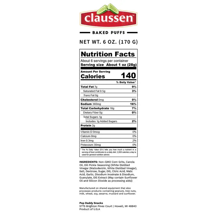 Flavored Baked Puffs - 6oz - Claussen Dill Pickle