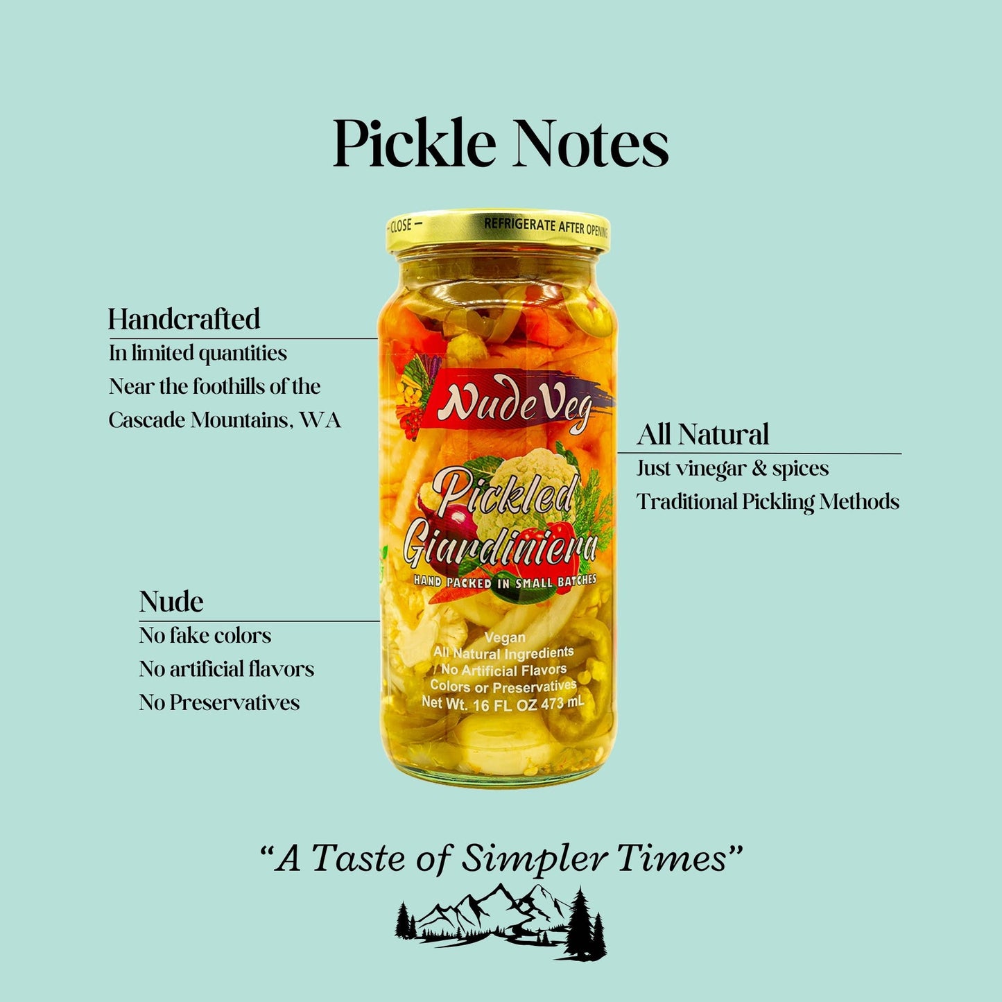 Pickled Giardiniera | Farm Fresh Mixed Vegetables | 16oz