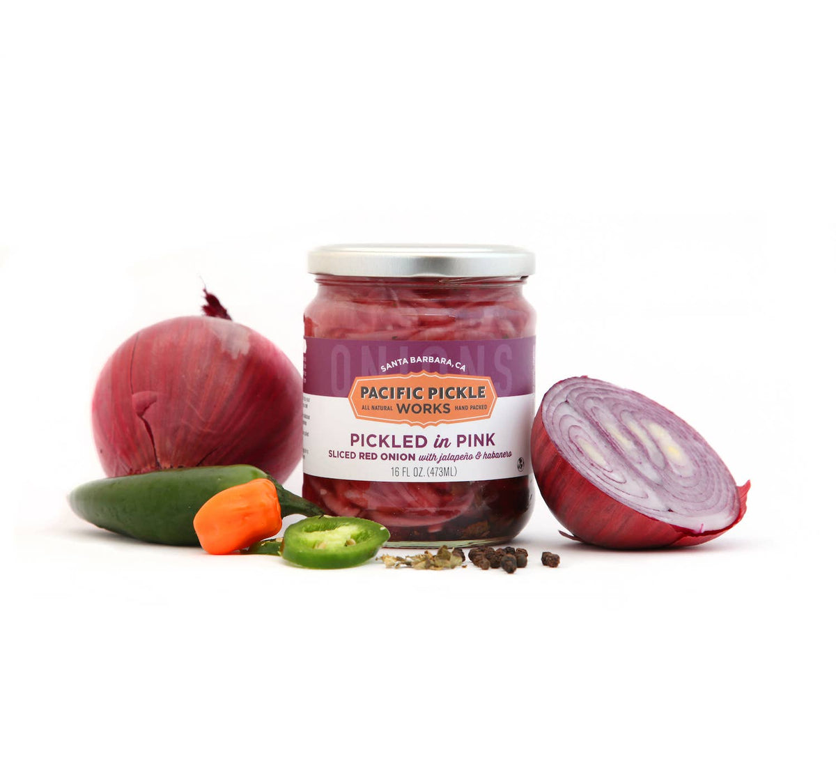 Pickled in Pink - Sliced Red Onion with Jalapeño & Habanero